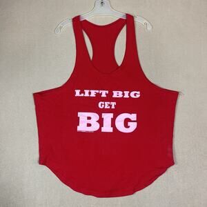 Kos USA Tank Top Mens L Red Racerback Lift Big Get Big Graphic Muscle Sleeveless